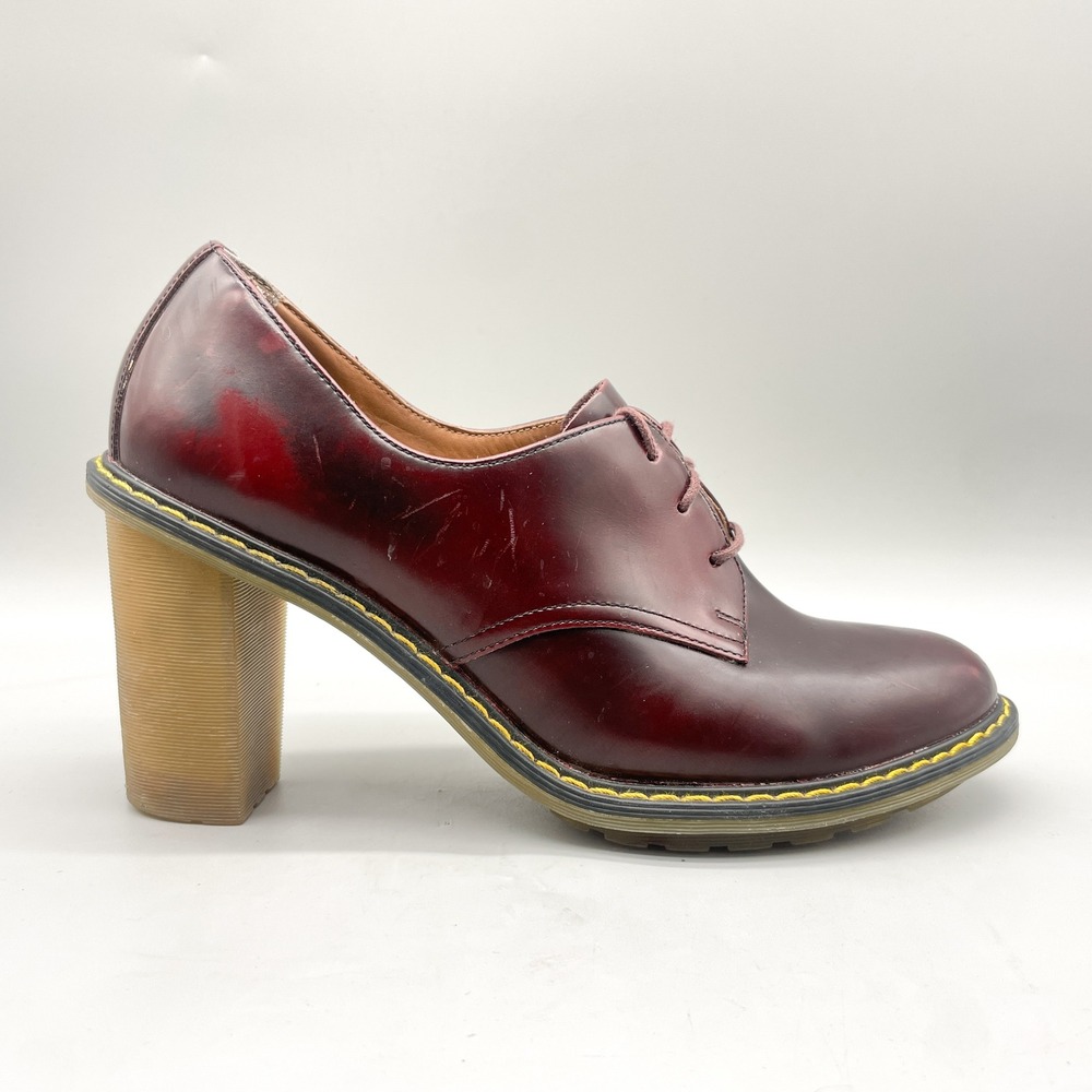 Dr Martens Womens 10 Jinelle Oxford Shoe Cherry Red Leather Chunky Heel Punk 90s